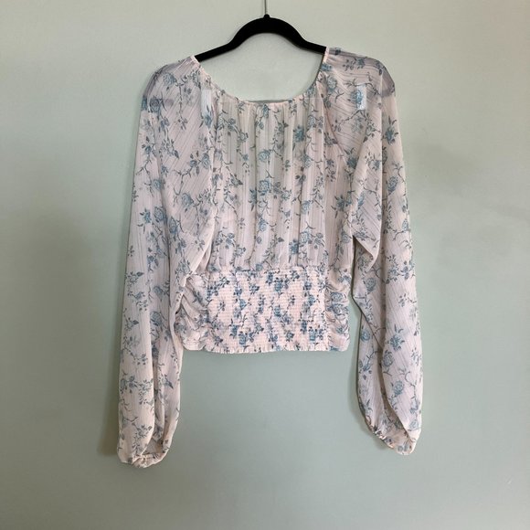 Free People final rose blouse in vintage combo ruched waist blouse size medium - Picture 3 of 7